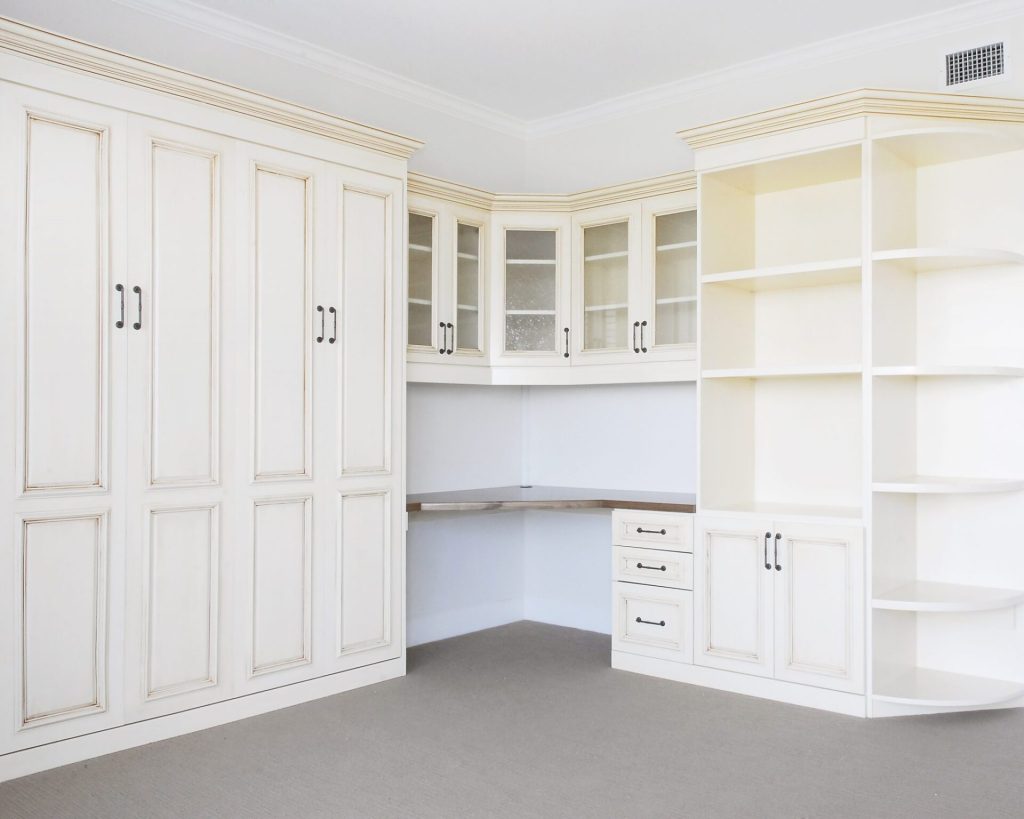 Craft Room Makeover Murphy Bed, Custom Cabinets and Drawers, Fold-Down Table, by SmartSpaces.com