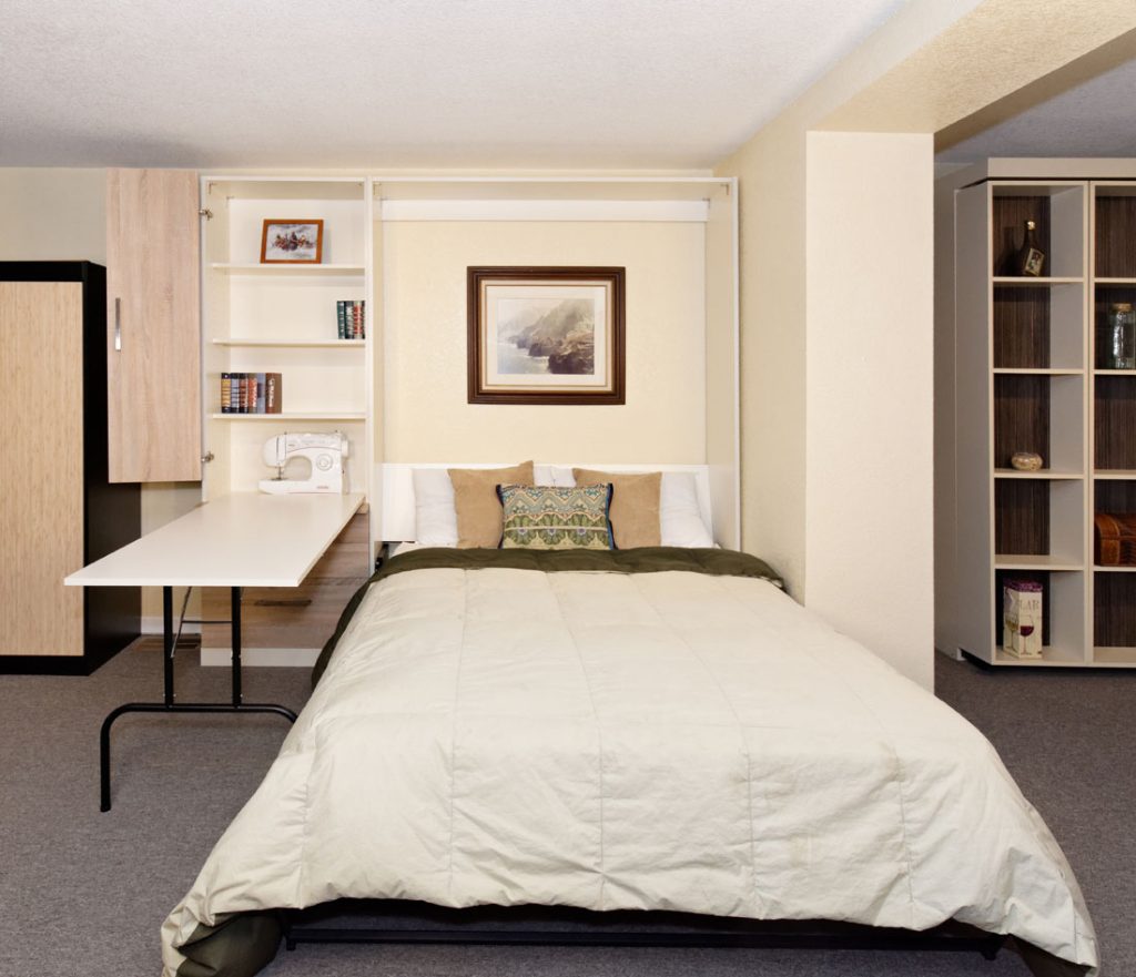 Murphy Wall Bed with Cabinet, Drawers, Fold-Down Table--perfect for craft room