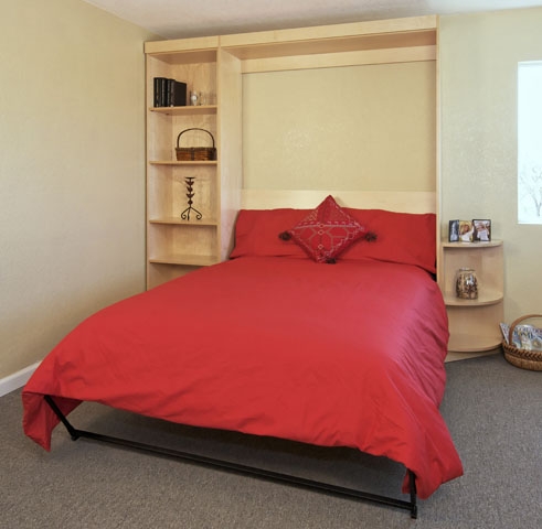 Guest bedroom makeover, custom Murphy bed installed, vertical, wall to wall, small spaces, custom cabinetry. SmartSpaces.com